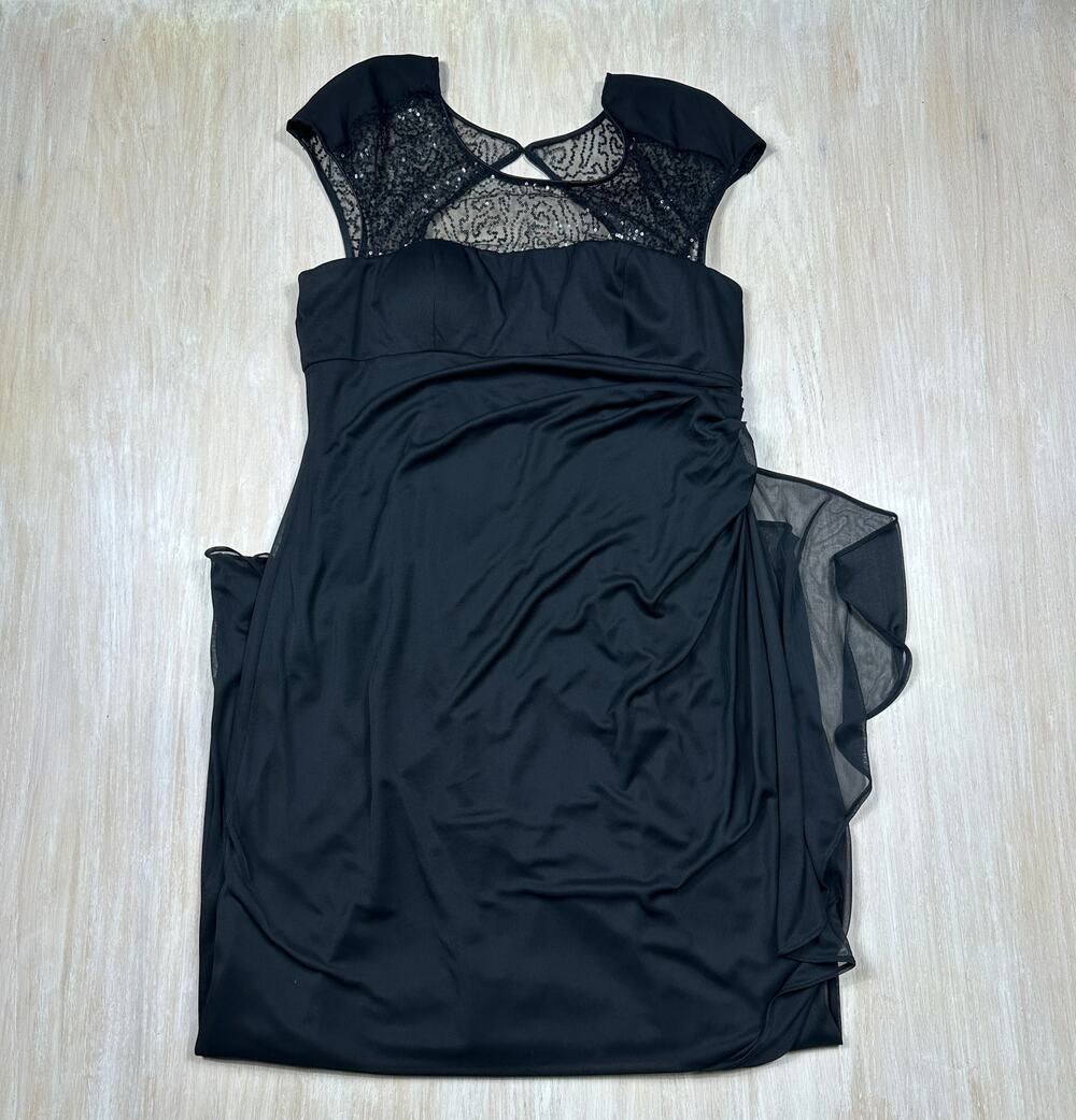 Atelier Danielle Black Sequin Mesh Overlay Formal Gown Drape Evening Dress 14